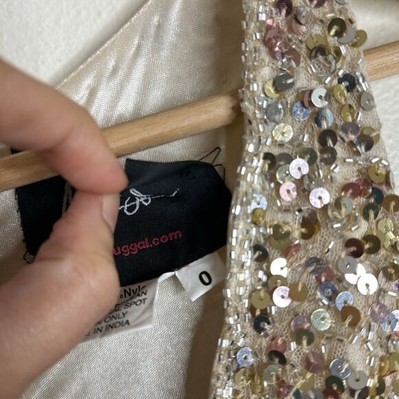 Mac Duggal Sequined Plunging V-Neck Sheath Dress 4930L Nude/Gold size 0 - Picture 8 of 14